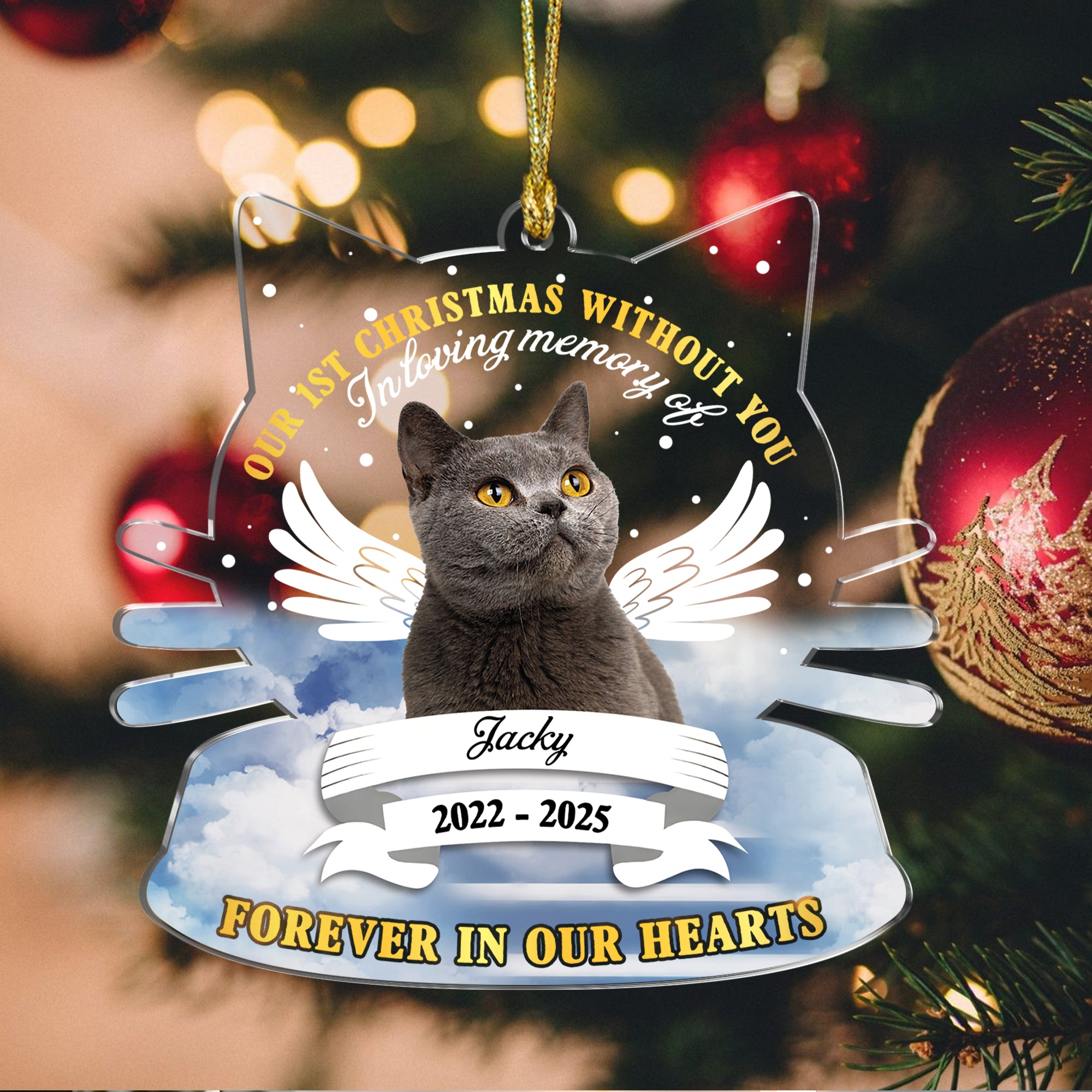 First Christmas Without You - Custom Pet Photo - Custom Shape Hologram Ornament