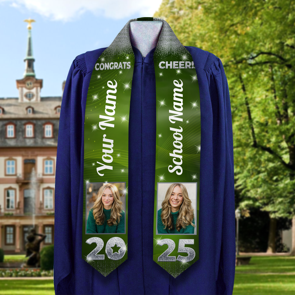 Congrats 2025 Graduation Stole With Photo and School Name - Personalized Gift For Graduation