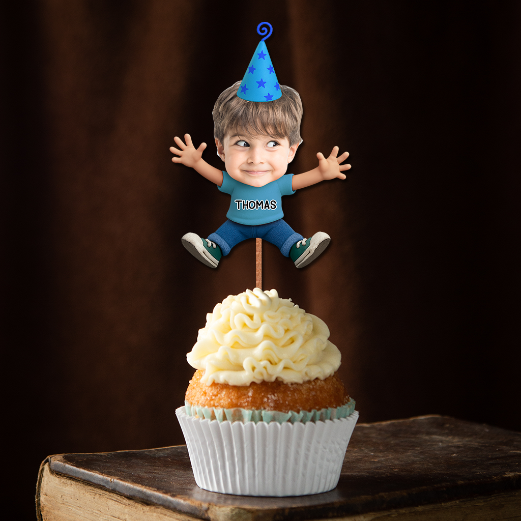 Baby Birthday Face Photo - Custom Birthday Party Face Cupcake Toppers, Graduation Decorations, Physical Product