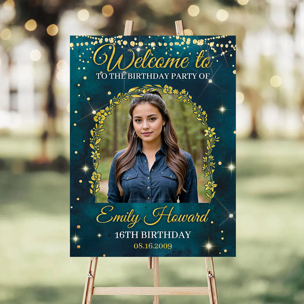 Welcome To The Birthday Party - Custom Name & Photo Law Sign - Birthday Party Welcome Sign