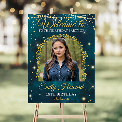 Welcome To The Birthday Party - Custom Name & Photo Law Sign - Birthday Party Welcome Sign