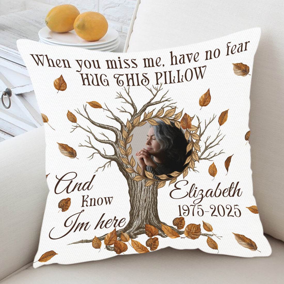 Hug This Pillow Know I Am Here - Custom Name and Photo Sympathy Gift - Personalized Memorial Pillow