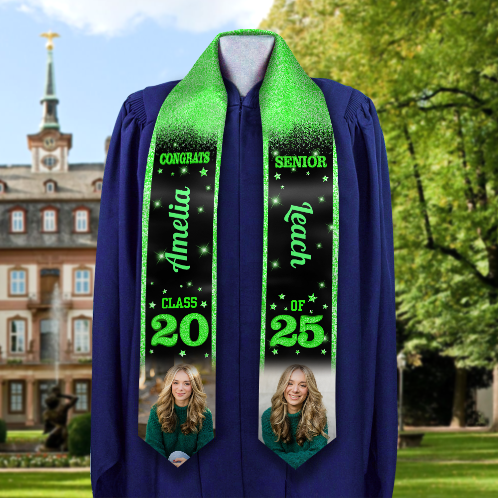 Glitter 2025 Graduation Stole With Photo Personalized Gift For Graduation