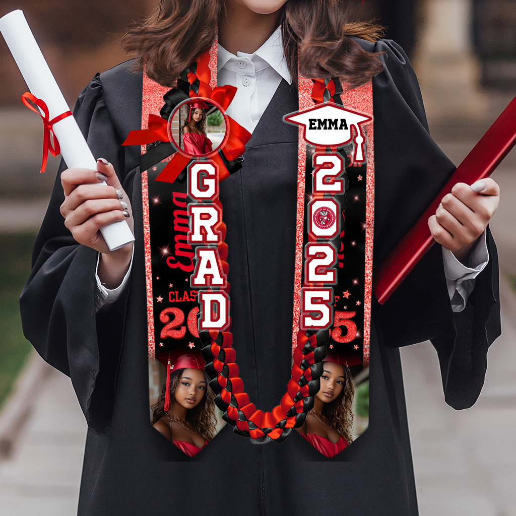Glitter 2025 Graduation Stole and Lei Custom Photo - Personalized Gift For Graduation