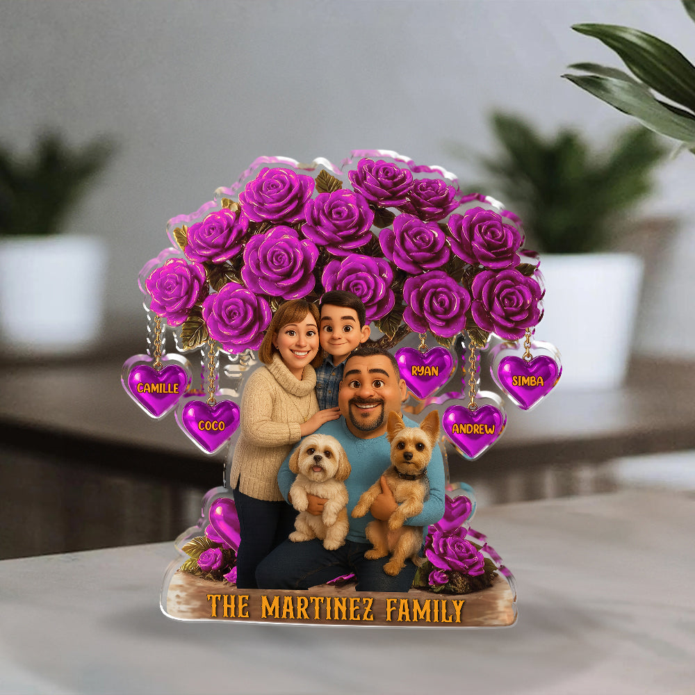 Family Tree Heart Name and Photo - Personalized Name and Photo Family Gift - Custom Shape Acrylic Block Plaque