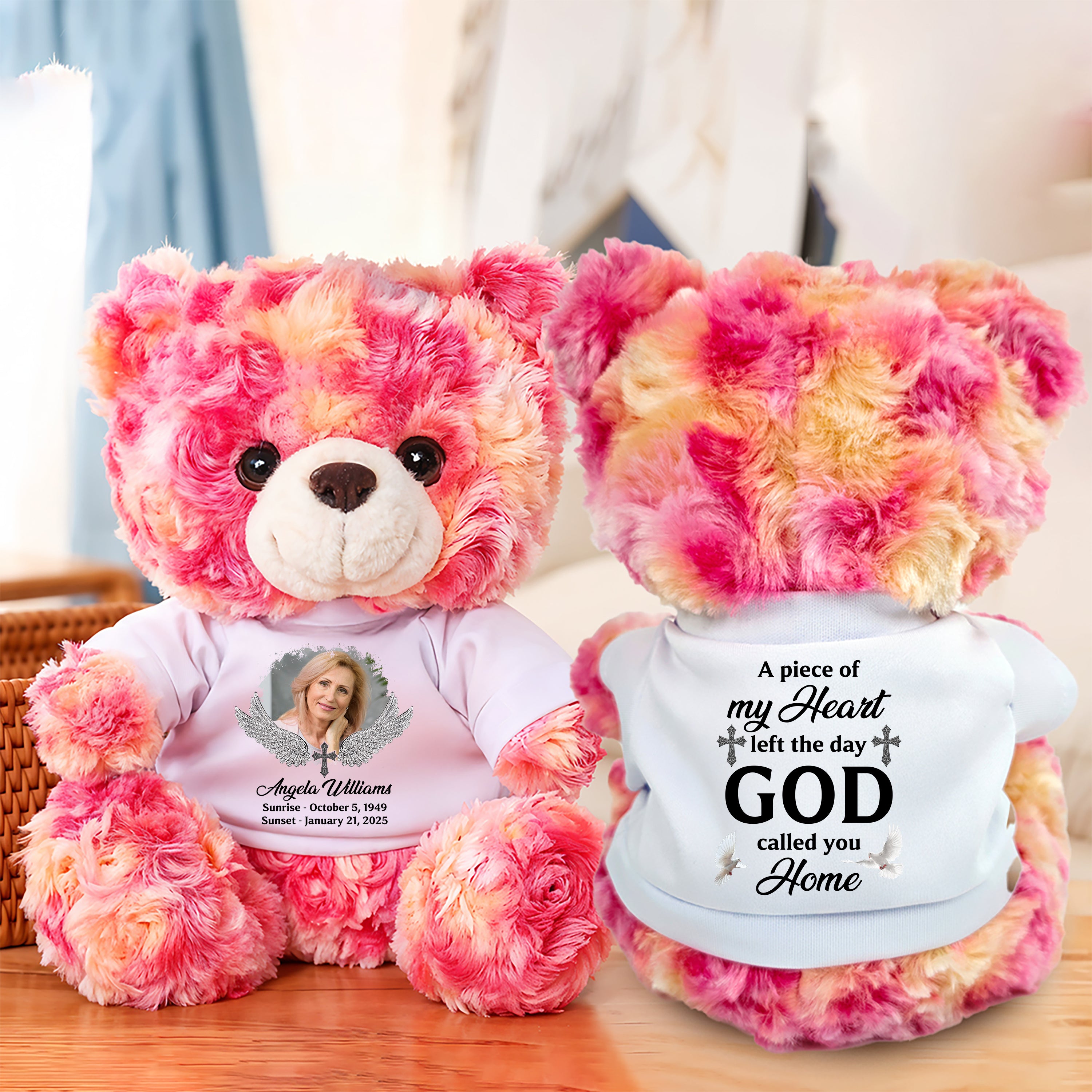 God Called You Home - Personalized Memorial Bear Plush - Custom Name and Photo Teddy Bear