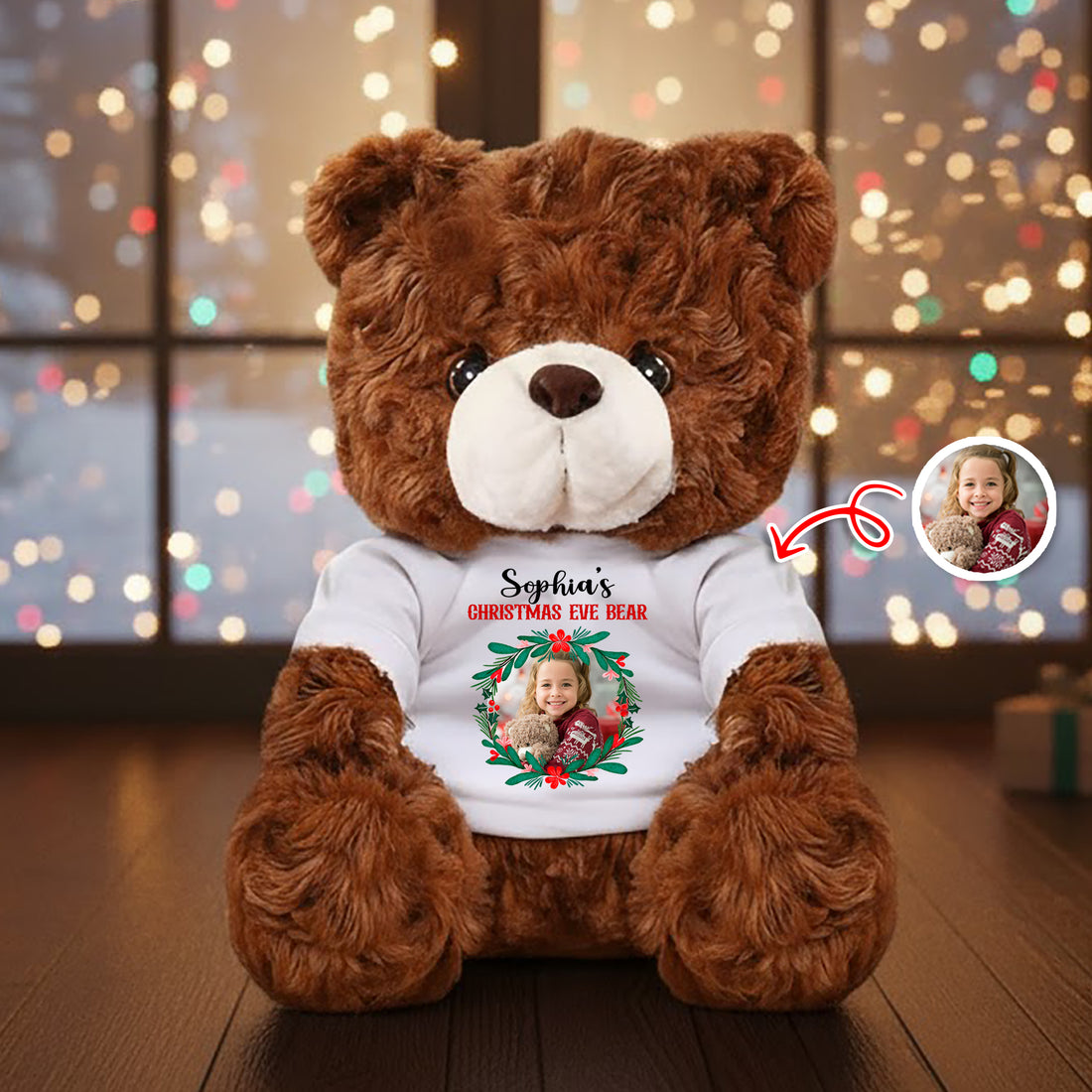 My Christmas Eve Bear - Custom Name and Photo - Personalized Bear Plush