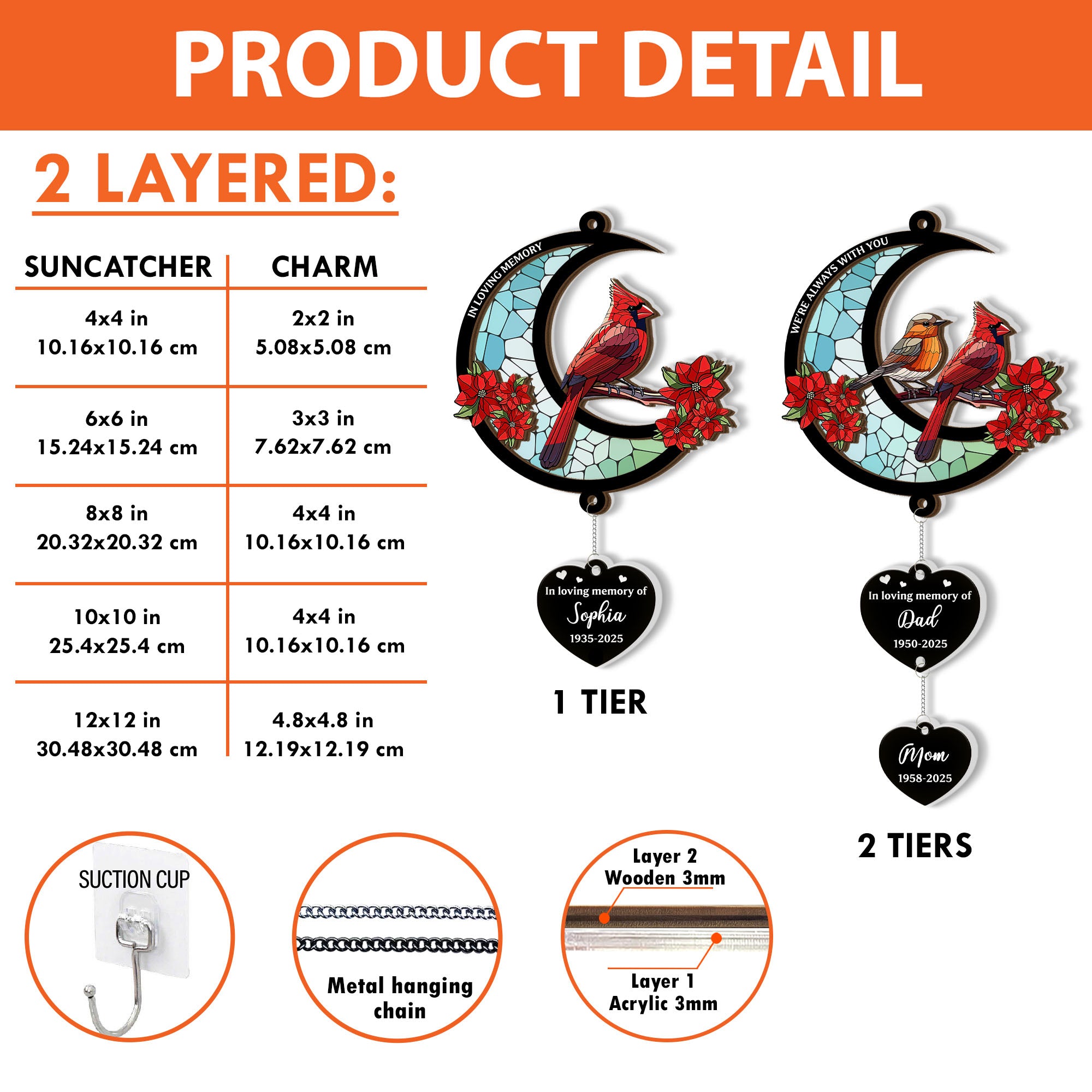 Always With You - 2 Layered Suncatcher with Charm