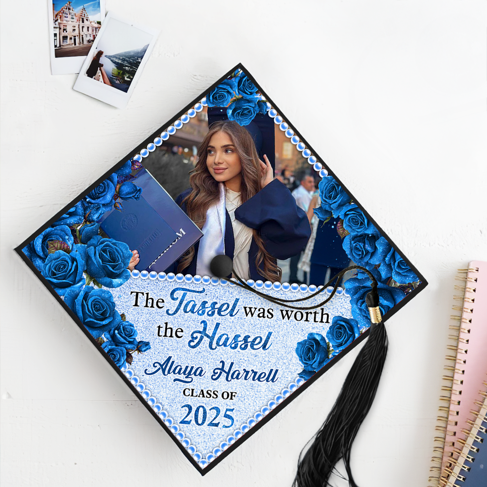 Personalized The Tassel Was Worth The Hassle, Class Of 2025, Photo Graduation Cap Topper, Decorations For Grad Cap