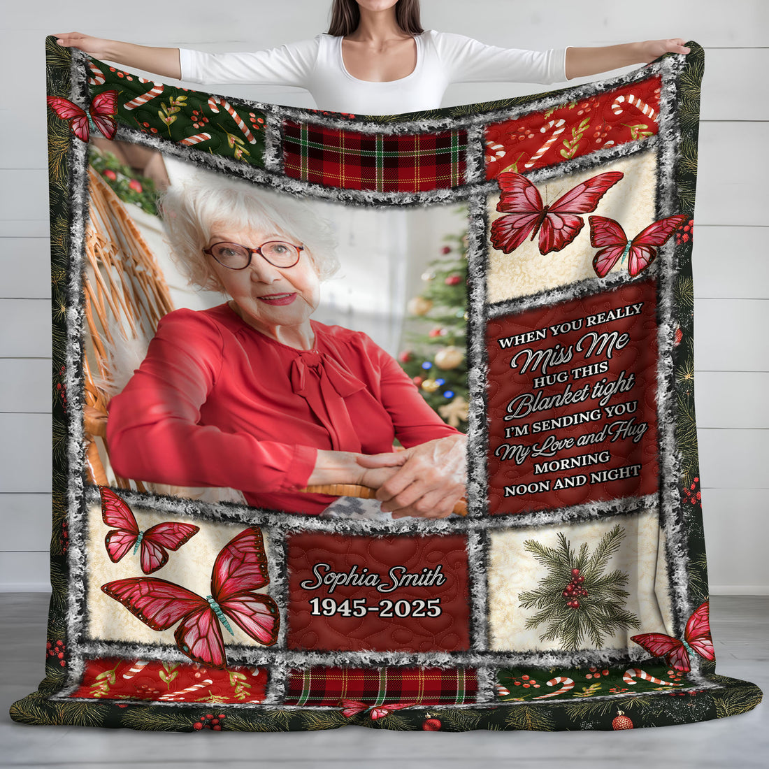 When You Miss Me - Custom Name and Photo Memorial Blanket - Christmas Gift