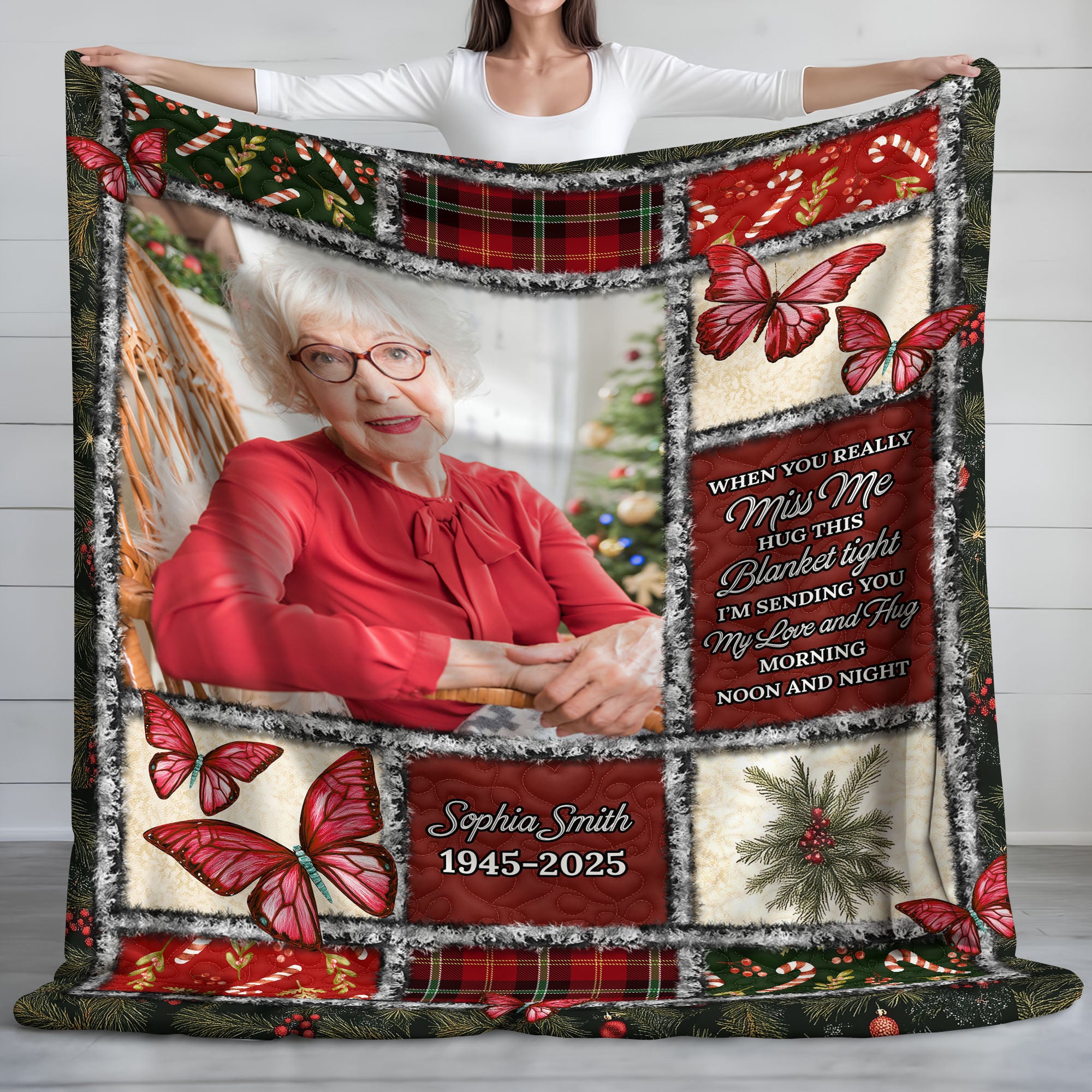When You Miss Me - Custom Name and Photo Memorial Blanket - Christmas Gift