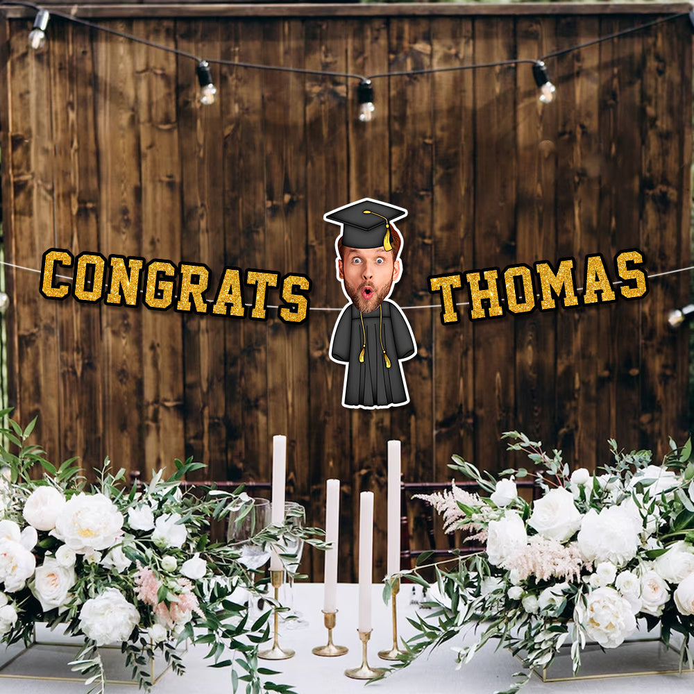 Custom Name Bunting Party Decorations - Personalized Alphabet Letters and Face Photo - Graduation Decor