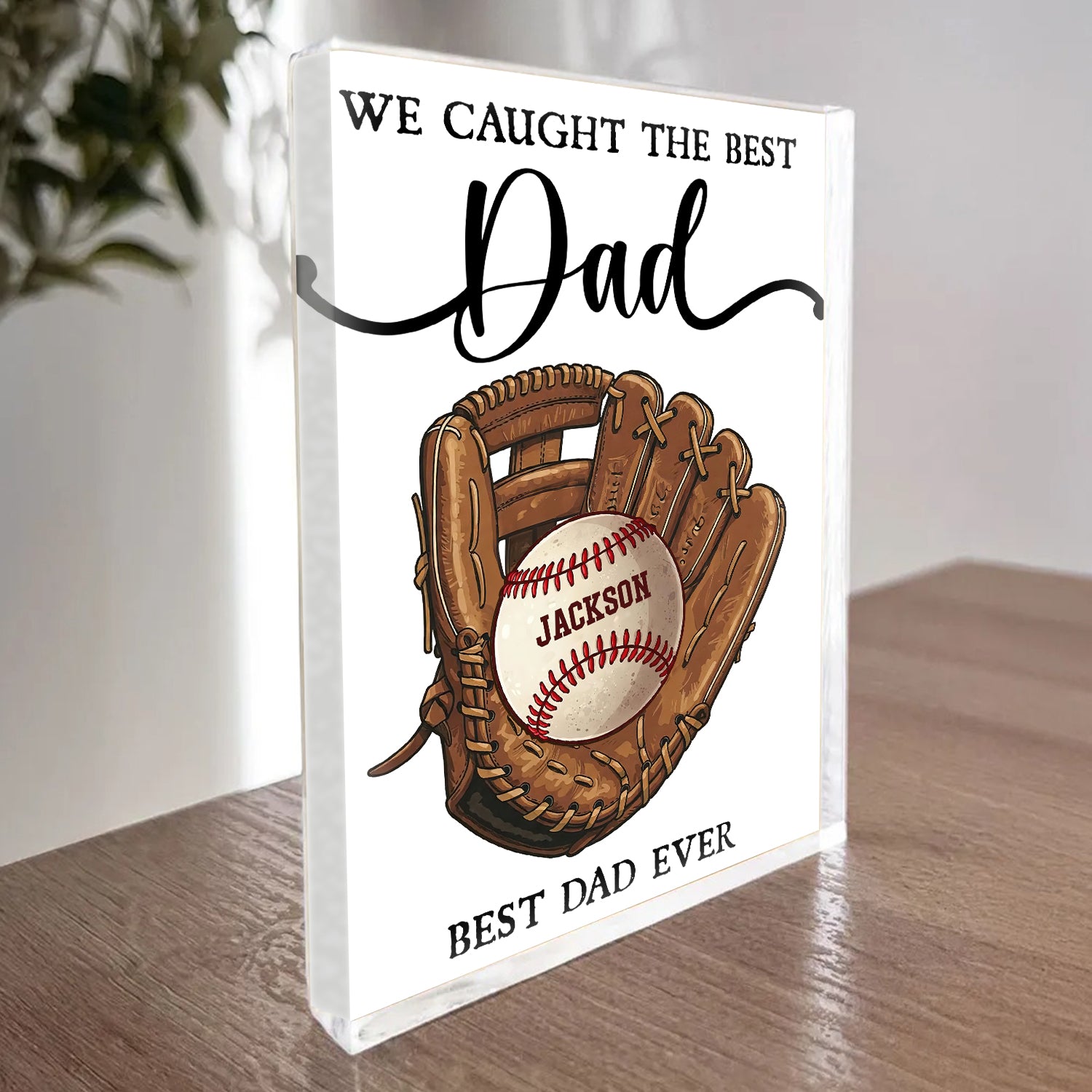 Personalized Baseball Dad Name Gift - Custom Shape Acrylic Block Plaque