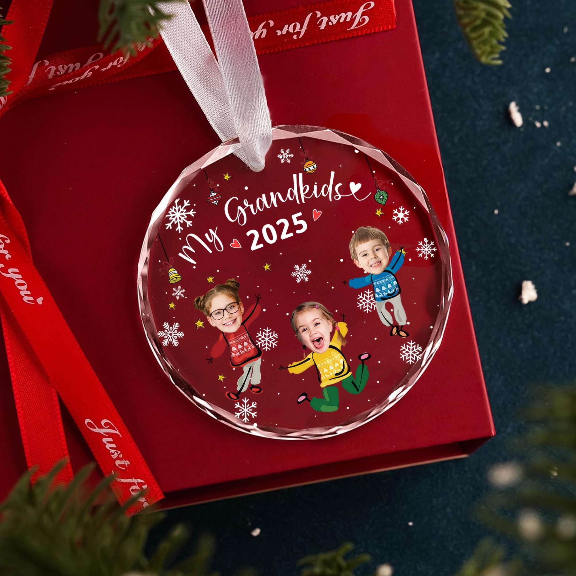 My Grandkids - Custom Photo - Personalized Glass Ornament - Christmas Decor