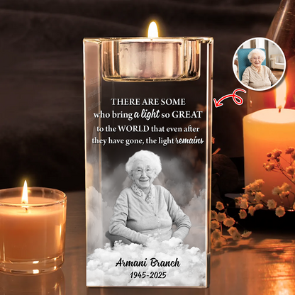 Custom Name and Photo - Personalized Crystal Candle Holder - Sympathy Gift