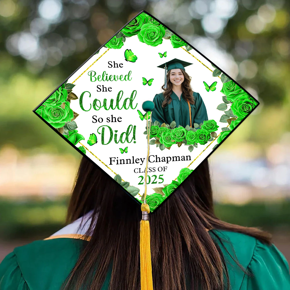 She Believed She Could, So She Did – Custom Graduation Cap Topper | Class of 2025 | Personalized With Name