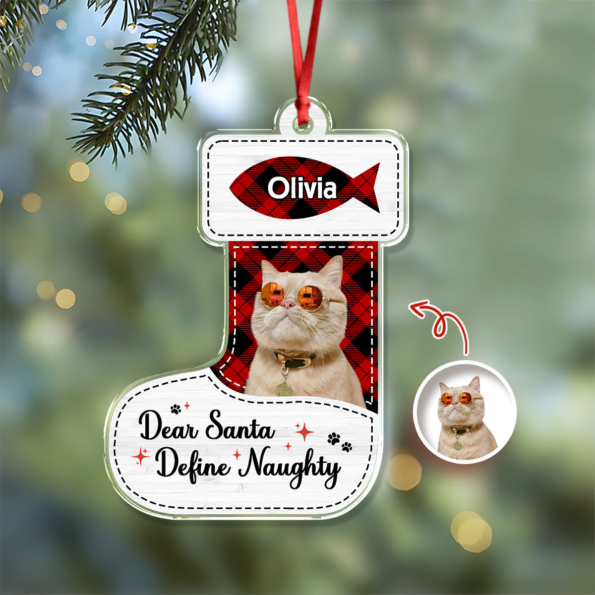 Dear Santa Define Naughty - Custom Pet Photo - Custom Shape Hologram Ornament