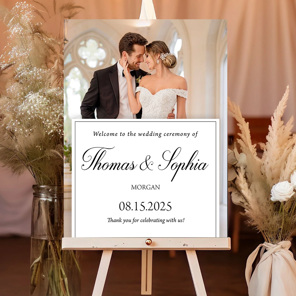 Wedding Ceremony Welcome Sign - Custom Name and Photo Wedding Law Sign