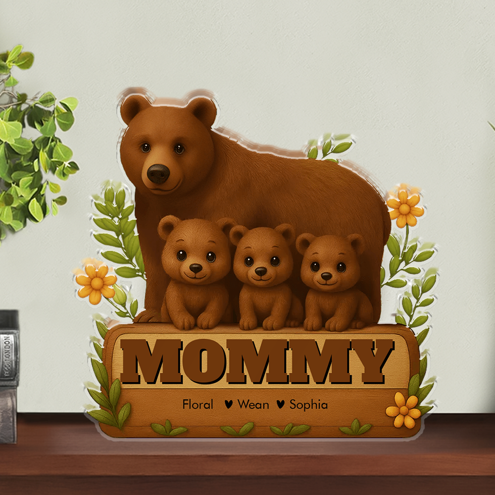 Family Bear - Personalized Name Gift - Custom Shape Acrylic Block Plaque