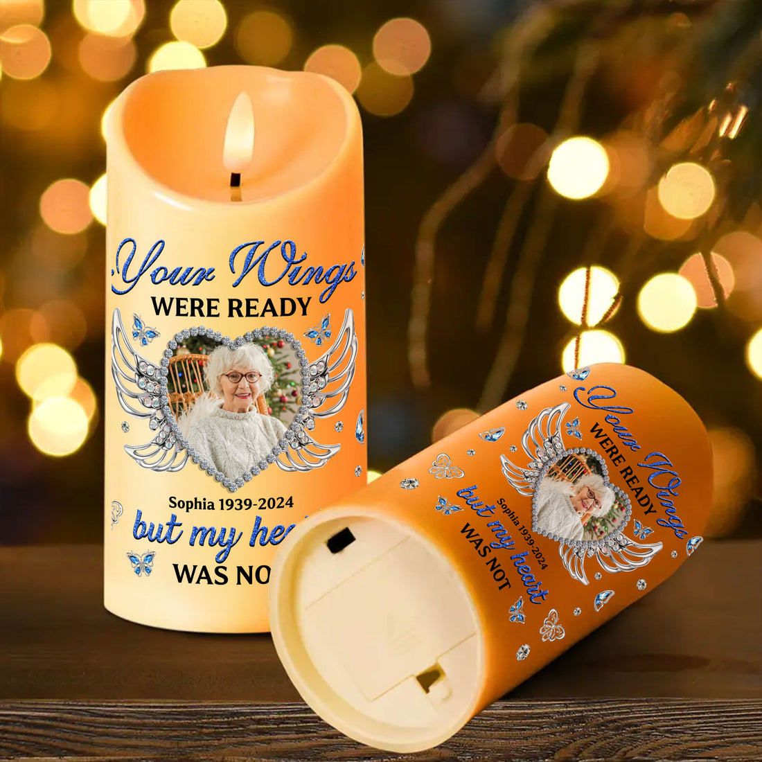 Custom Name and Photo Memorial Gift - Personalizes Memorial Photo LED Candle - Memorial Gift