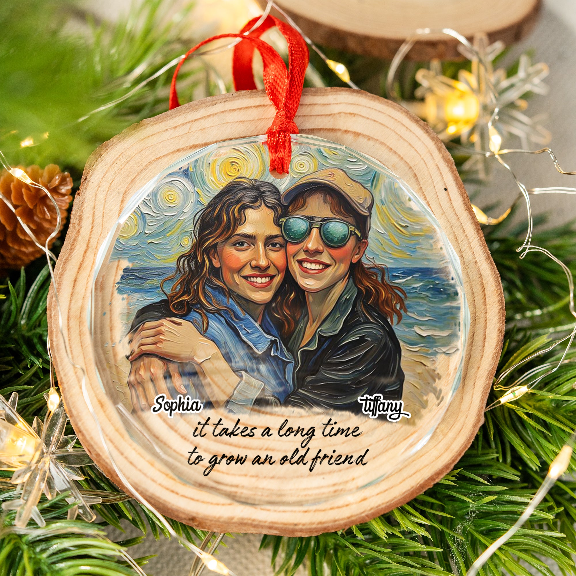 Best Friends - Custom Name and Photo - Personalized Glass Ornament