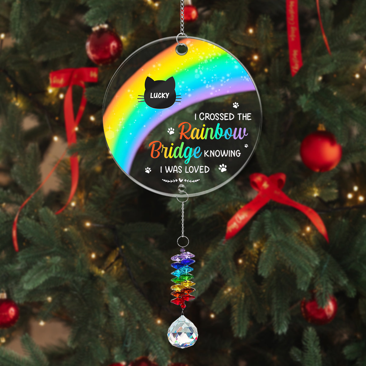 Rainbow Bridge - Ornament Hanging Piece With Crystal Charm - Memorial Gift