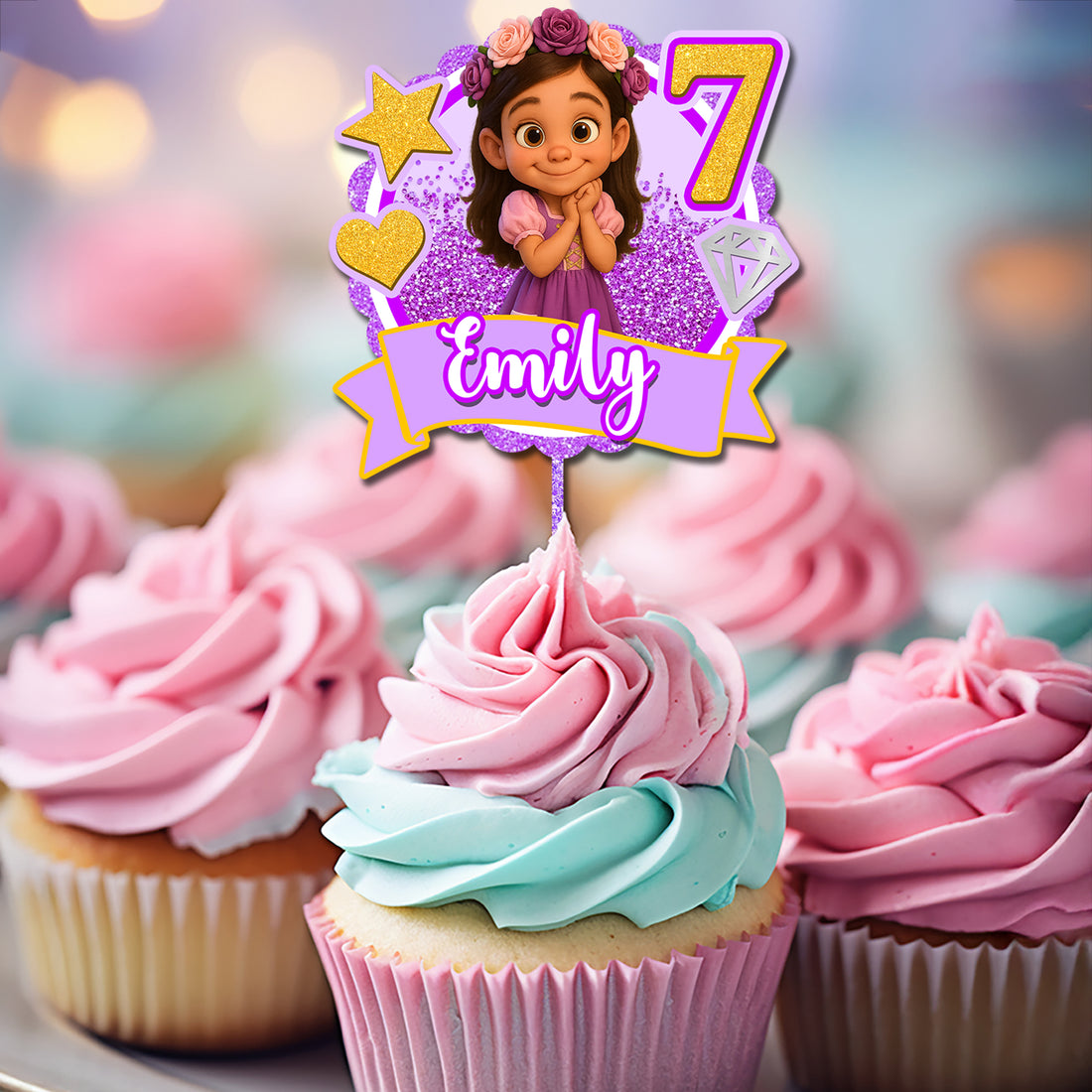 Princess Baby Birthday Face Photo - Custom Birthday Party Face Cupcake Toppers, Birthday Decorations, Physical Product