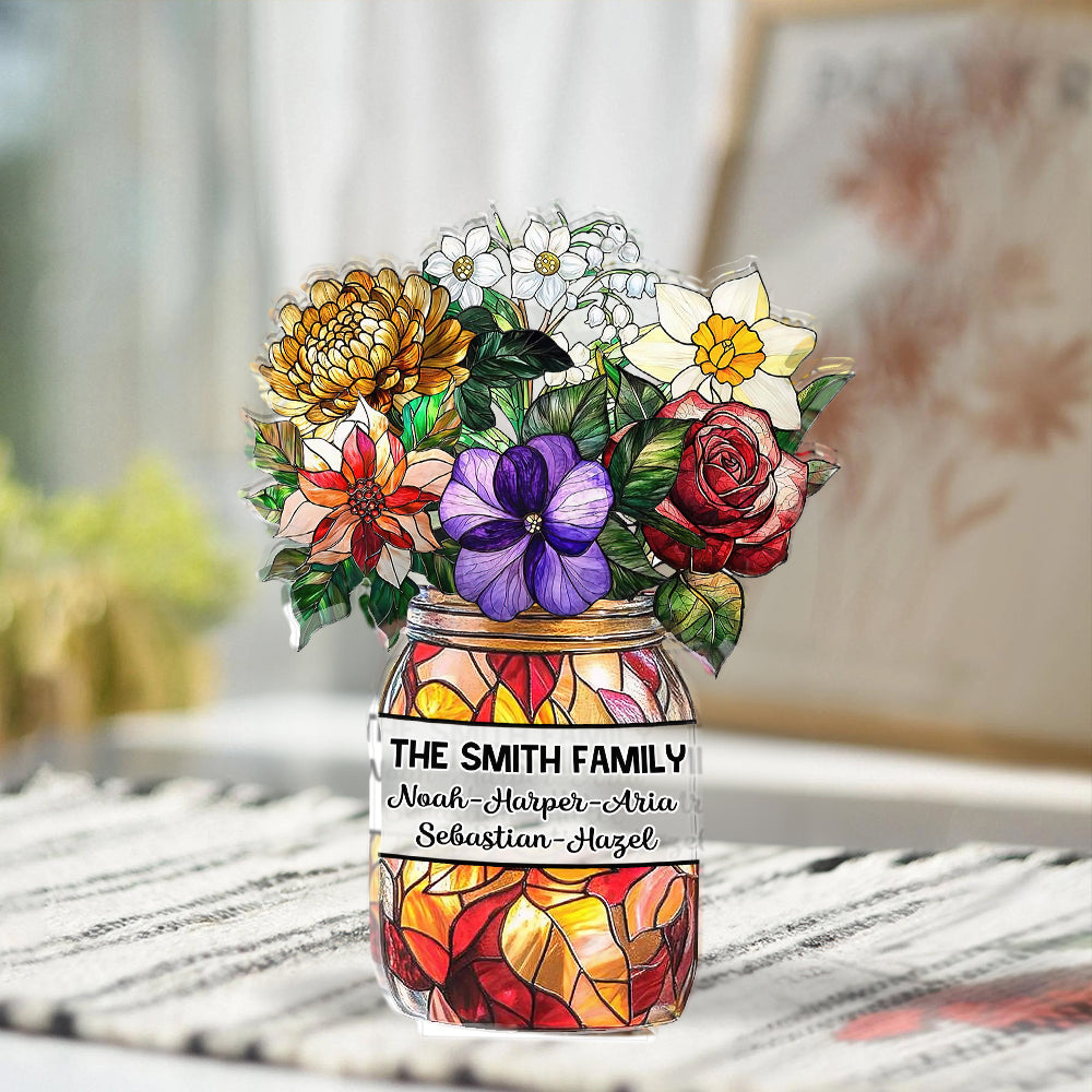 Flowers Pot - Personalized Name Gift - Custom Shape Acrylic Block Plaque