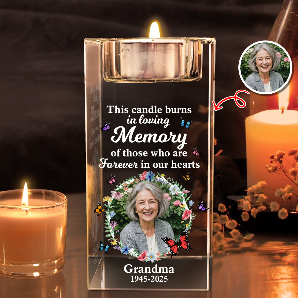 In Loving Memory  - Personalized Crystal Candle Holder - Memorial Gift