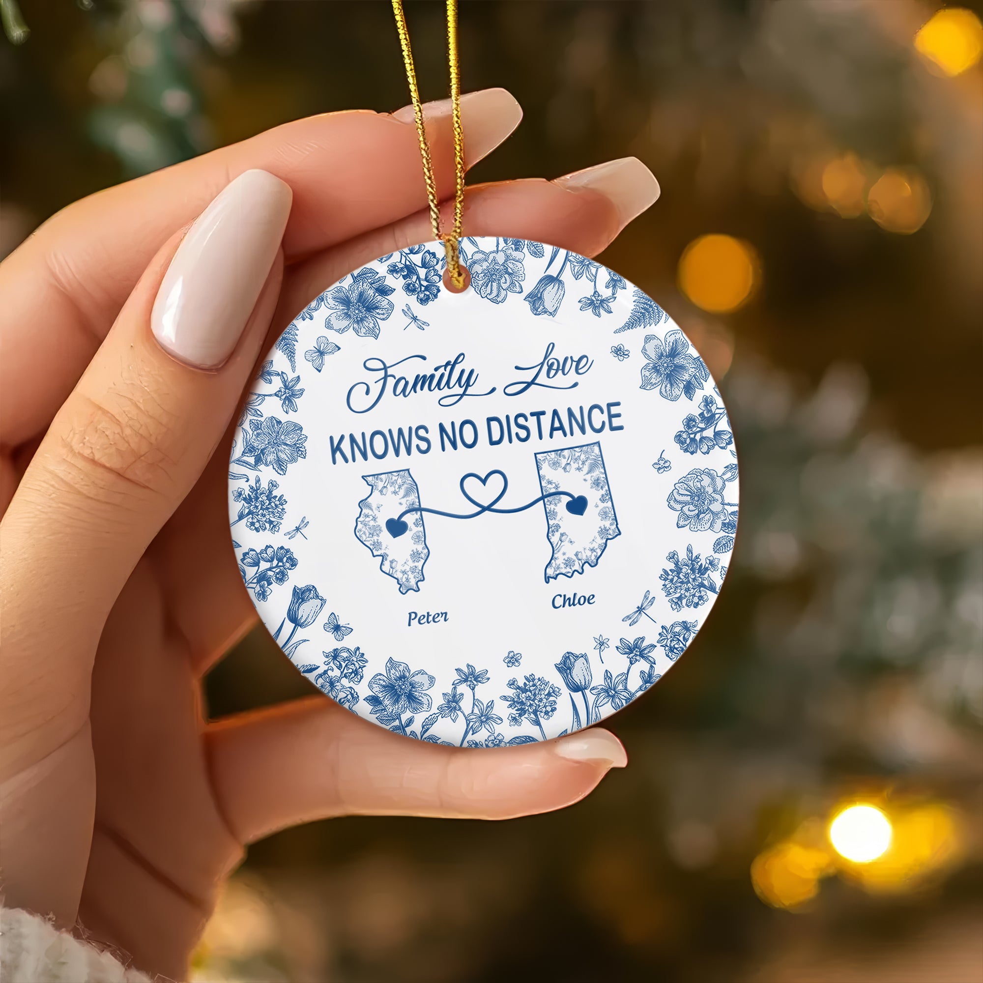 Family Love Knows No Distance - Personalized Ceramic Ornament
