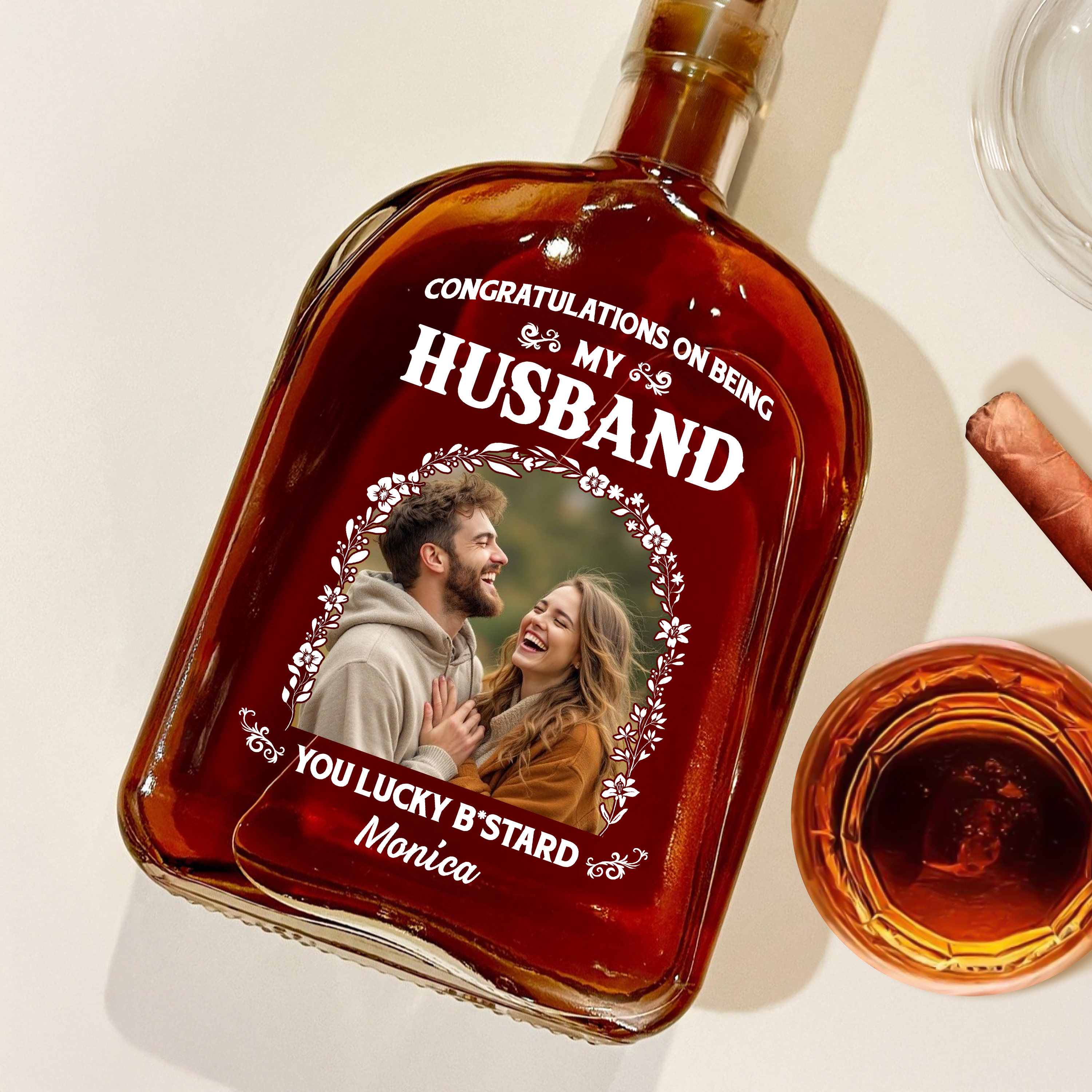 Congrats on Being My Husband - Personalized Custom Whiskey Bottle
