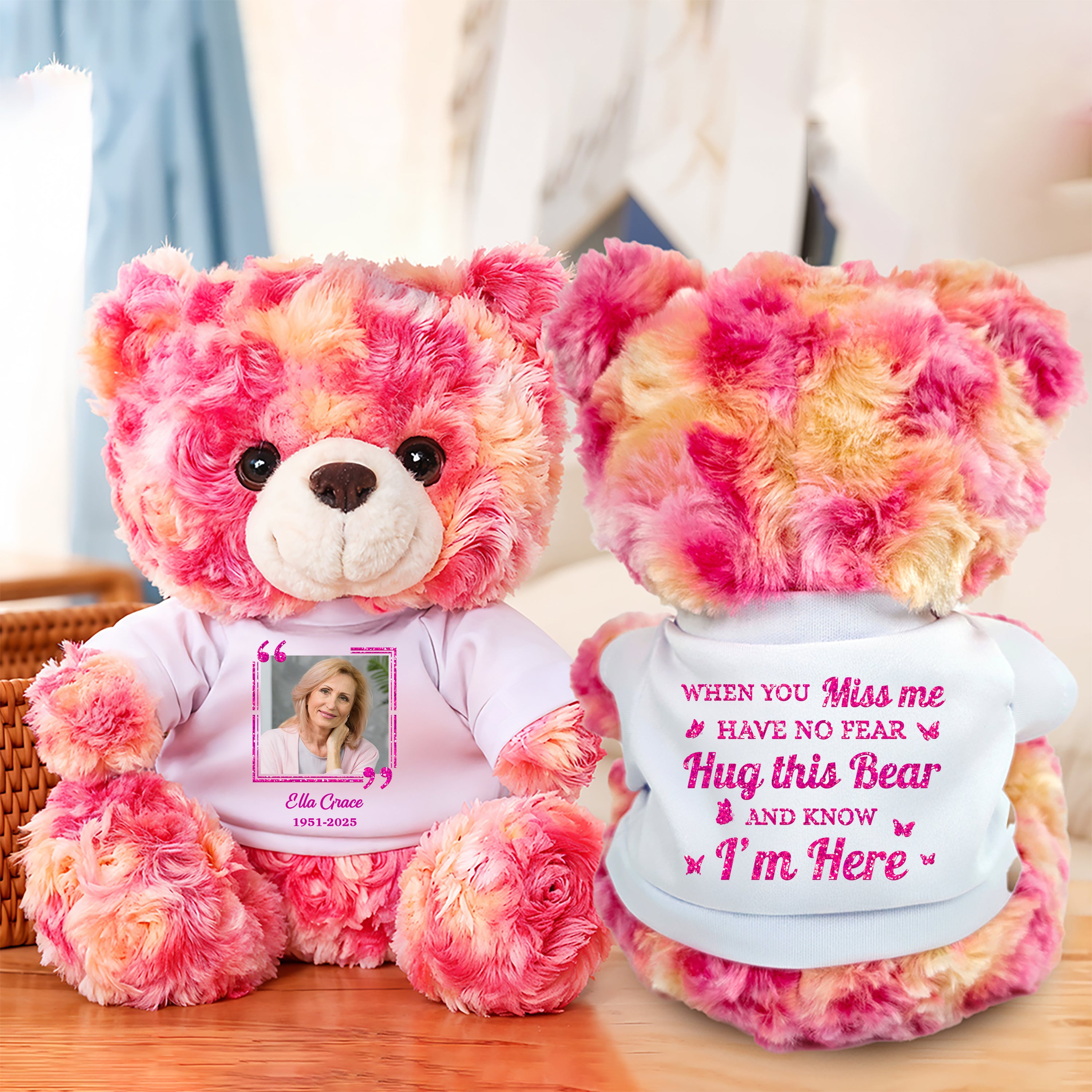 Memorial Teddy Bear - When You Miss Me - Custom Name and Photo Teddy Bear