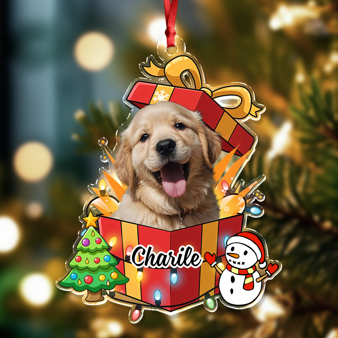Custom Pet Name and Photo - Custom Shape Hologram Ornament - Christmas Decor