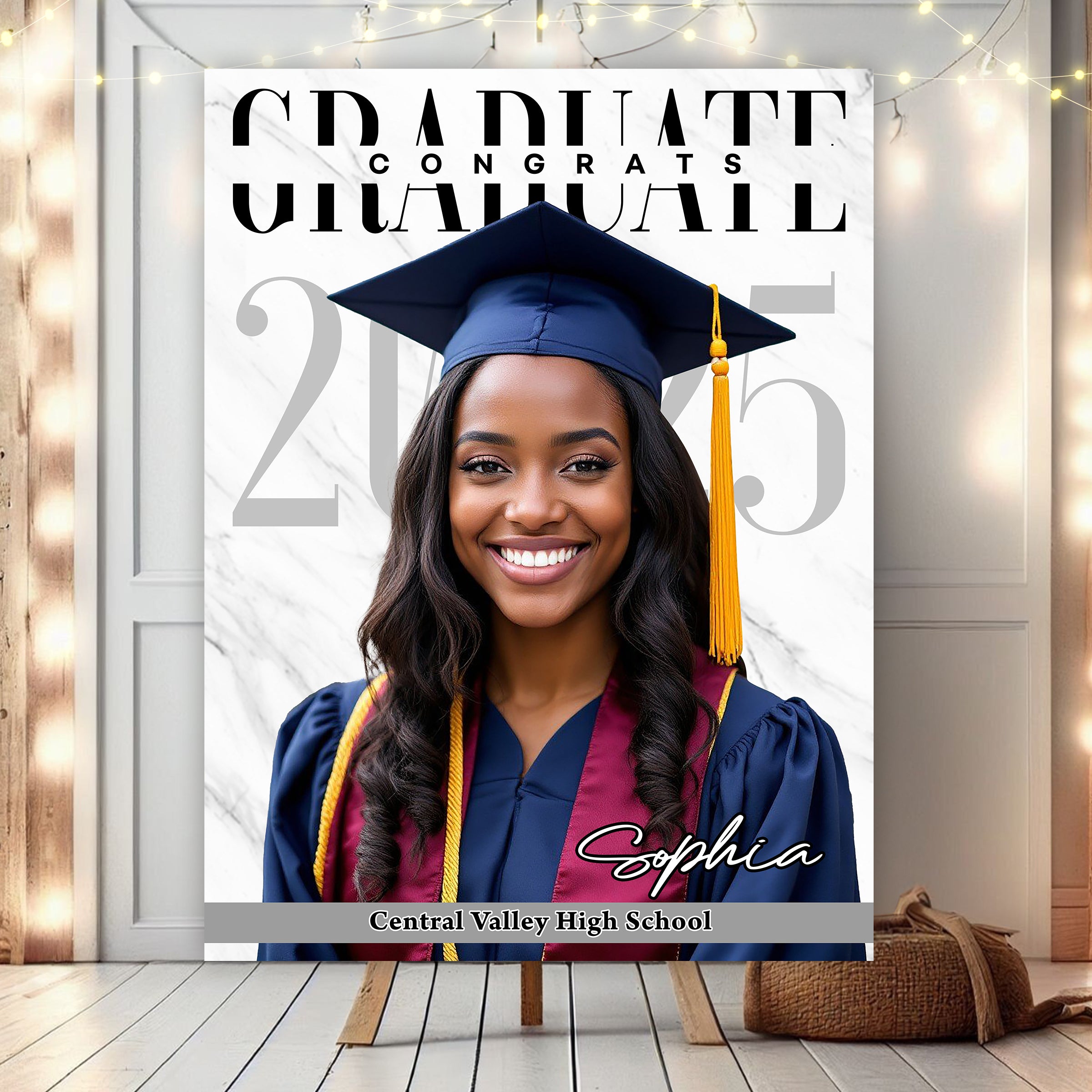 Congrats Graduation - Custom Name, School Name & Photo Law Sign - Class of 2025