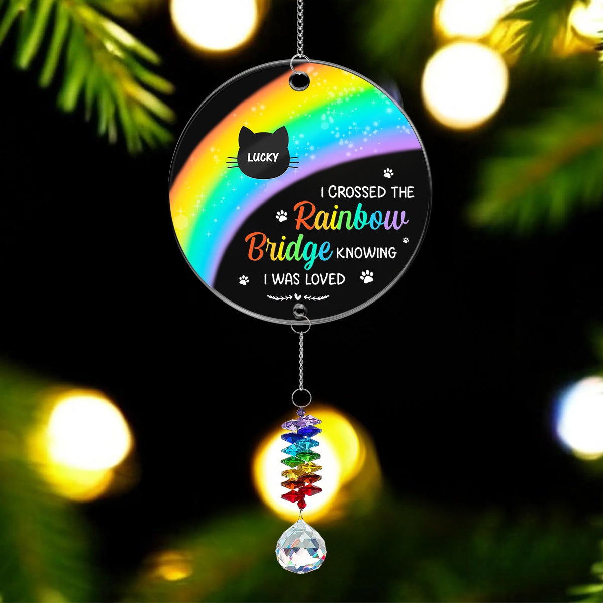Rainbow Bridge - Ornament Hanging Piece With Crystal Charm - Memorial Gift