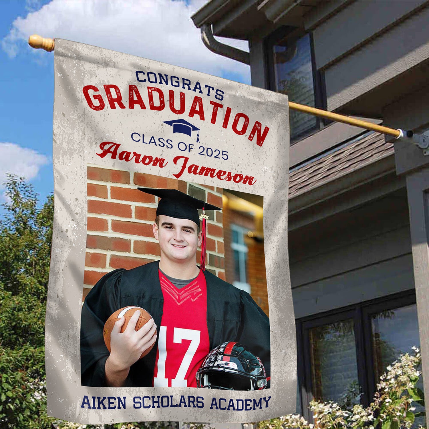 Custom Photo and Name Flag Congrats Graduation 2025 Garden Flag, Graduation Decorations