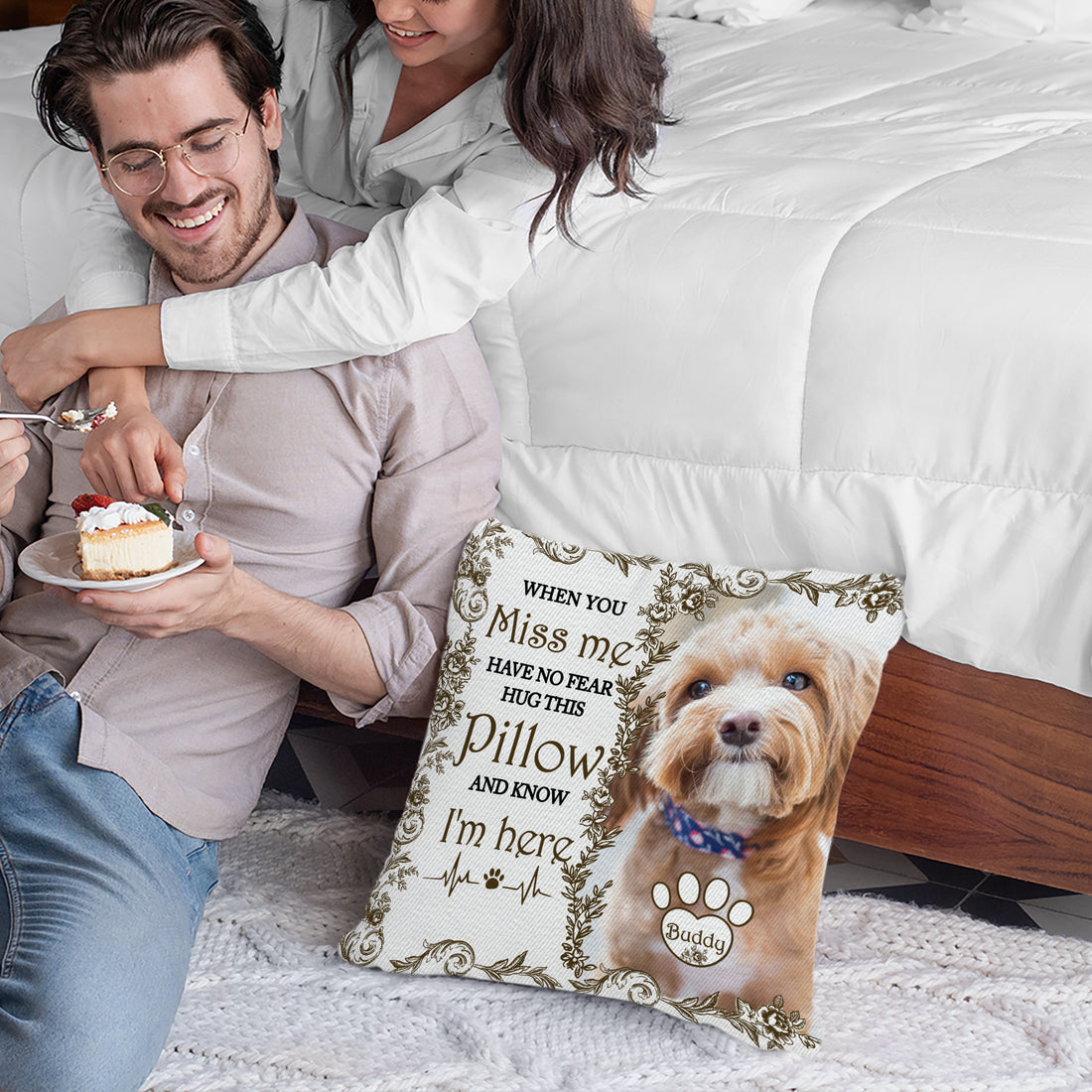 Custom Dog Name and Photo - When You Miss Me - Personalized Pillow - Pet Memorial