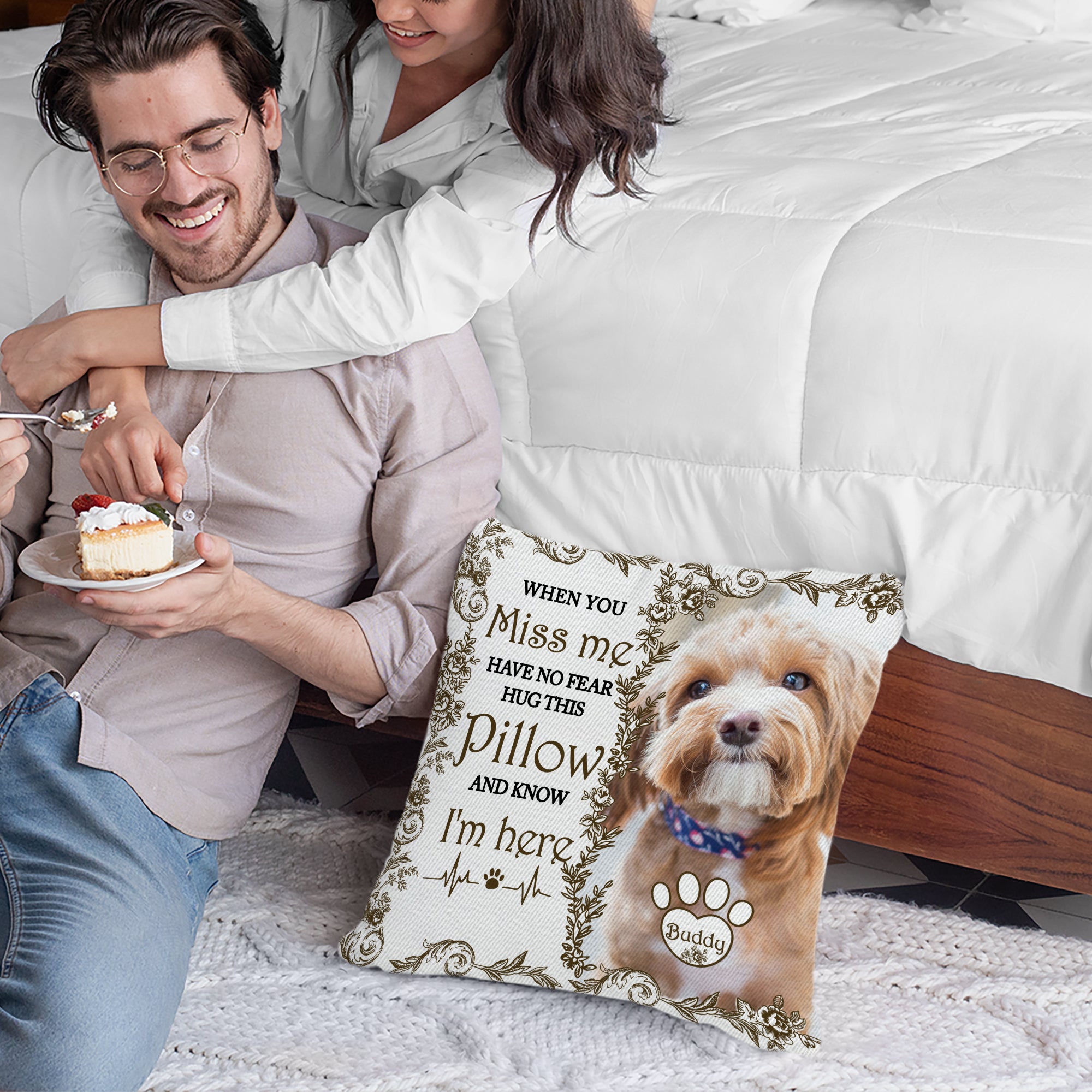 Custom Dog Name and Photo - When You Miss Me - Personalized Pillow - Pet Memorial