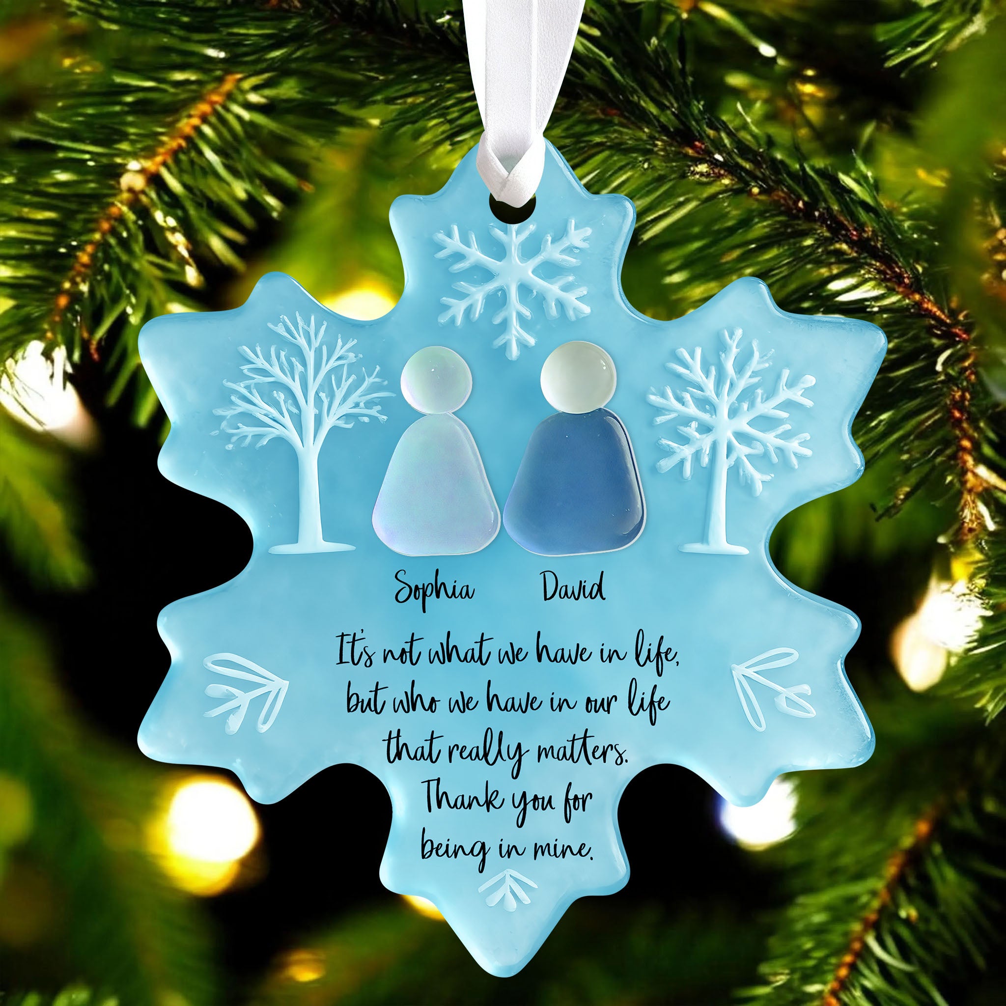 Snowflake Couple - Custom Name - Custom Shape Hologram Ornament