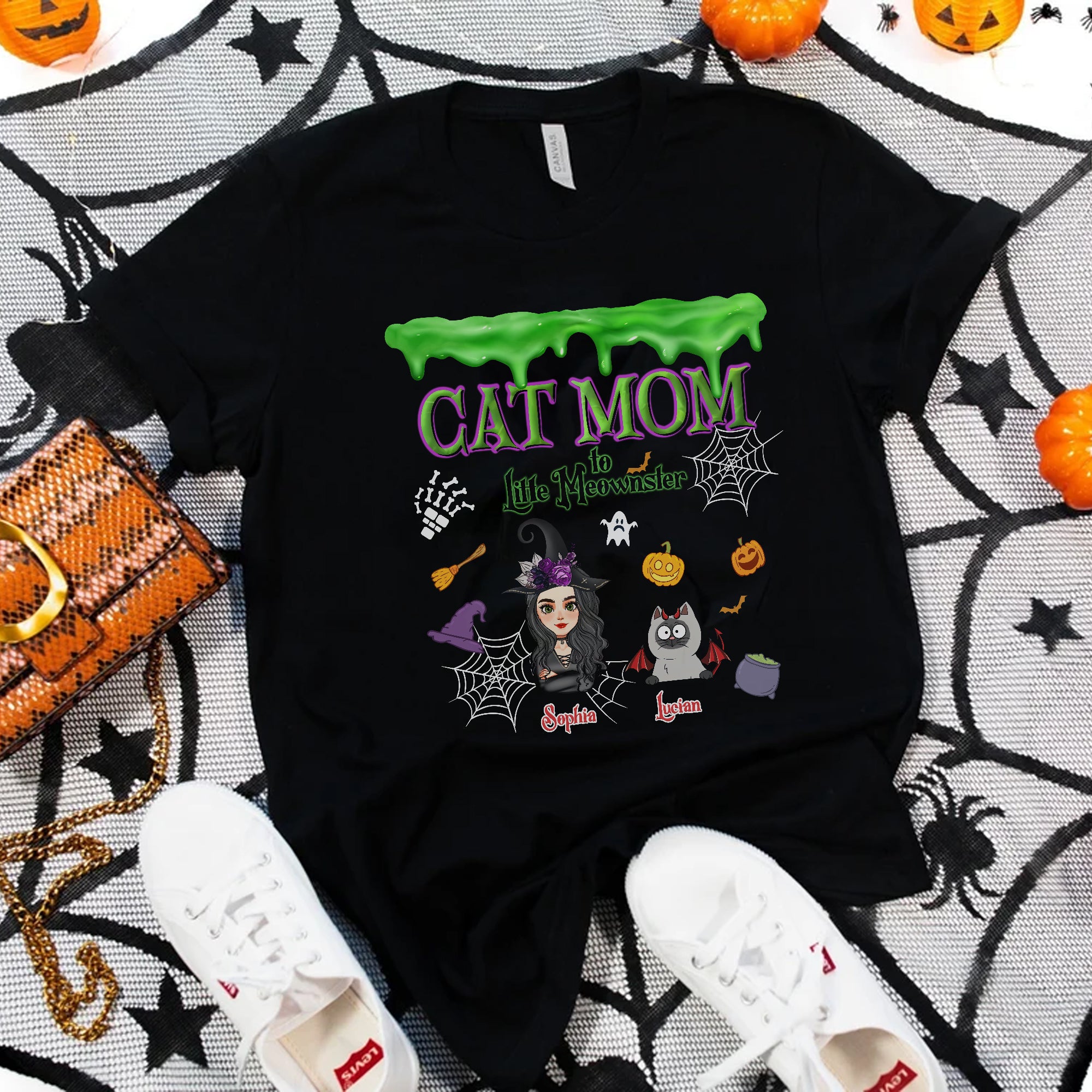 Cat Mom and Meowster - Custom Name Shirt - Personalized Shirt Custom T-shirt - Halloween Shirt for Cat Lover