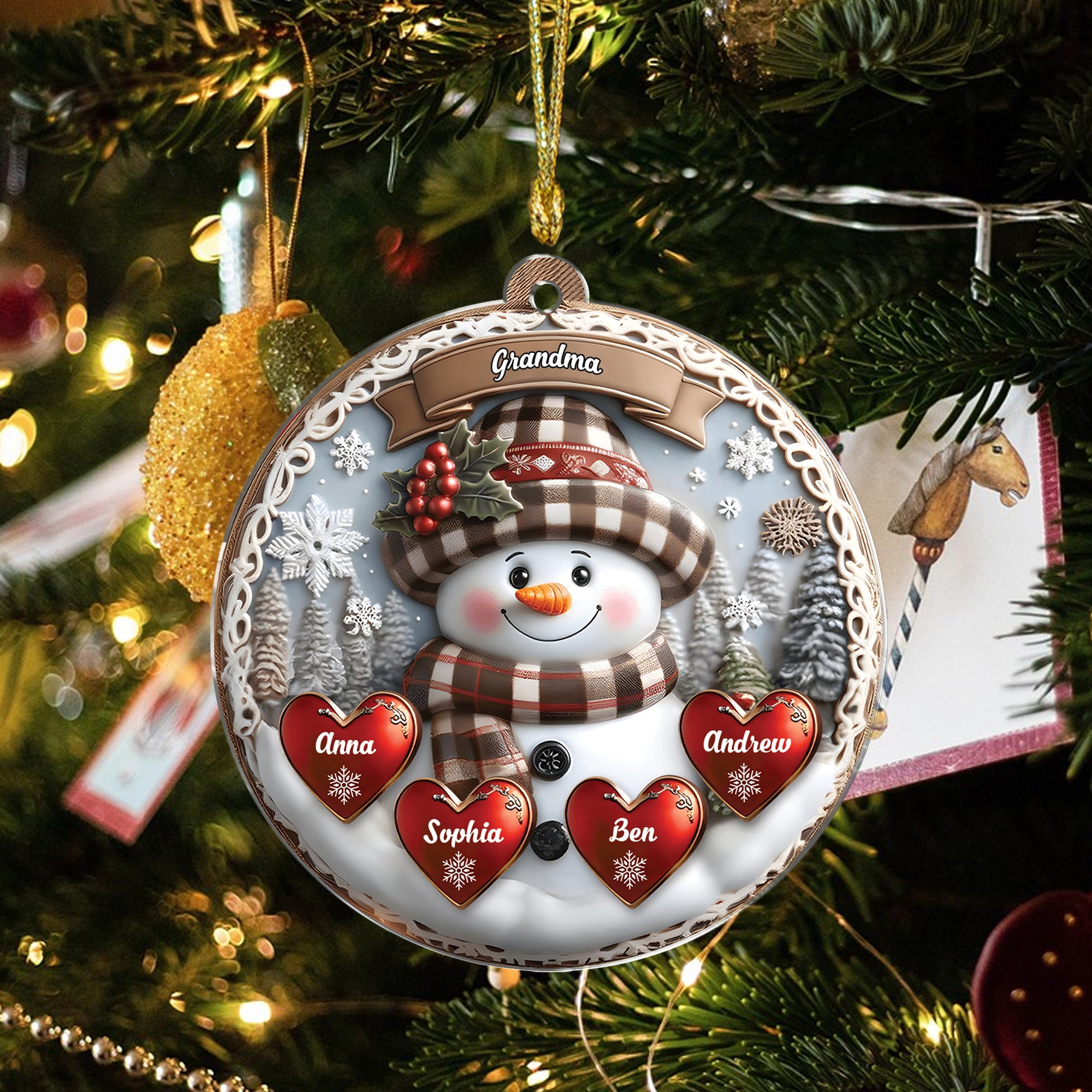 Snowman Custom Name - Personalized Hologram Ornament - Family Decoration