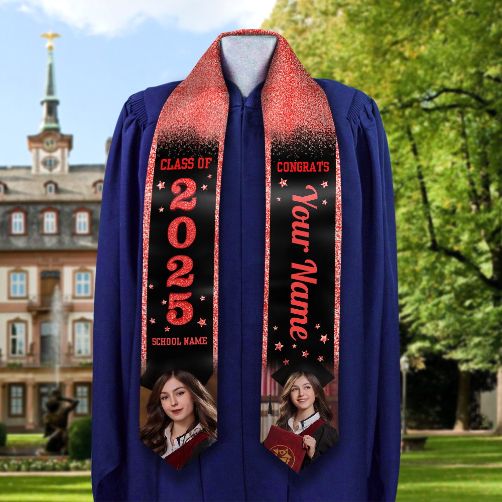 Class of 2025 Graduation Stole With Photo and School Name - Personalized Gift For Graduation