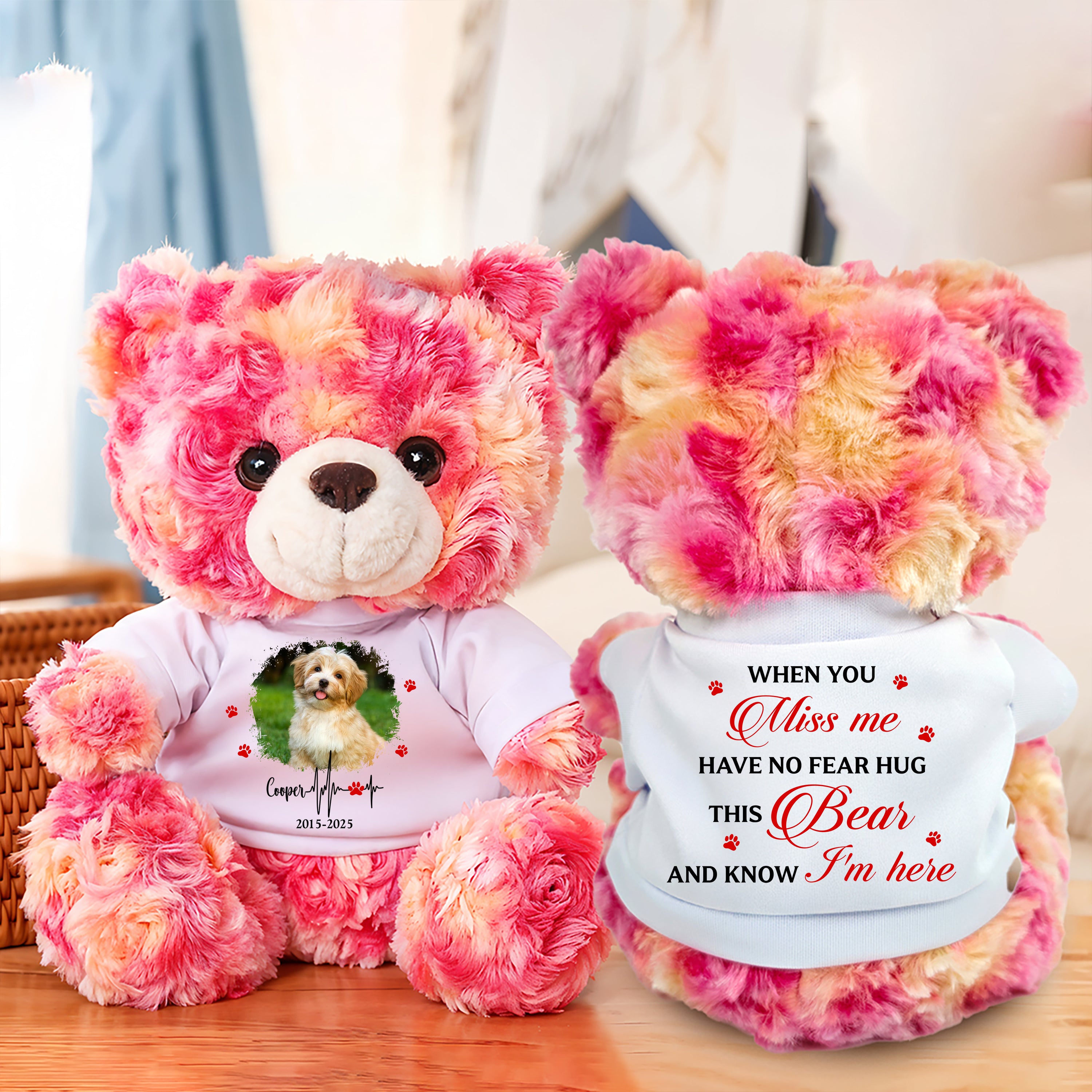 Hug This Bear I'm Here - Personalized Pet Memorial Bear Plush - Custom Name and Photo Teddy Bear
