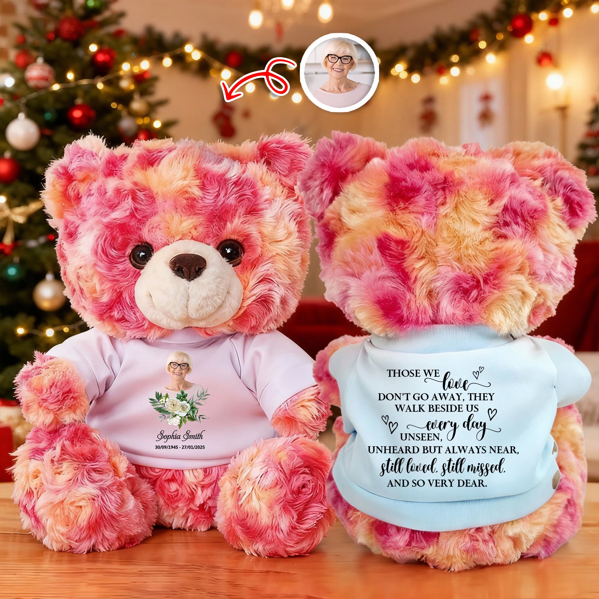 Those We Love Don't Go Away - Sympathy Gift - Custom Name and Photo - Personalized Bear Plush