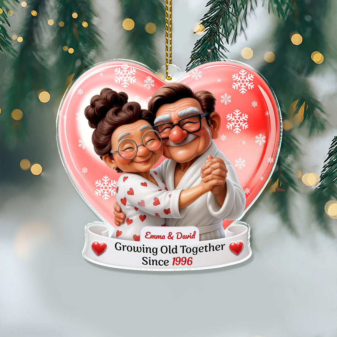 Old Couple Christmas Gift - Custom Name and Appearance - Custom Shape Hologram Ornament