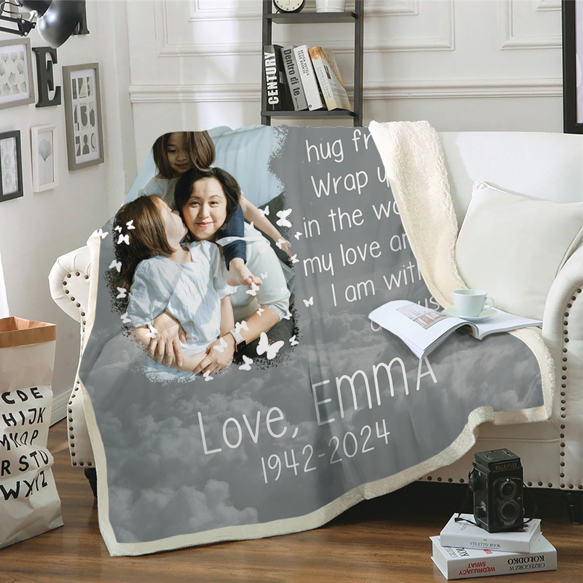 A Hug From Heaven - Custom Name and Photo Memorial Blanket - Sympathy Gift