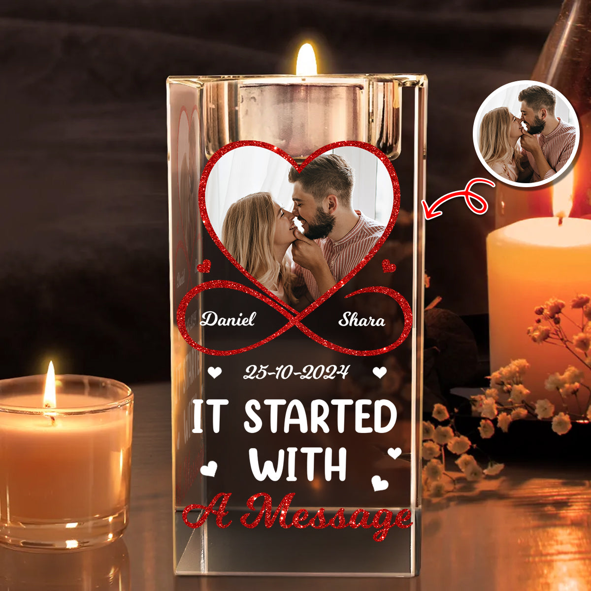 It Started With A Message - Personalized Crystal Candle Holder