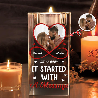 It Started With A Message - Personalized Crystal Candle Holder
