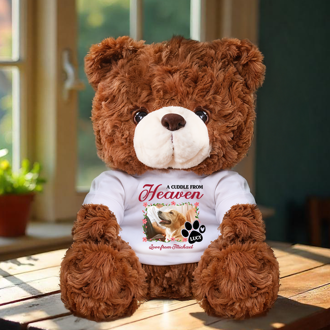 A Cuddle From Heaven - Memorial Gift - Custom Name and Photo Teddy Bear