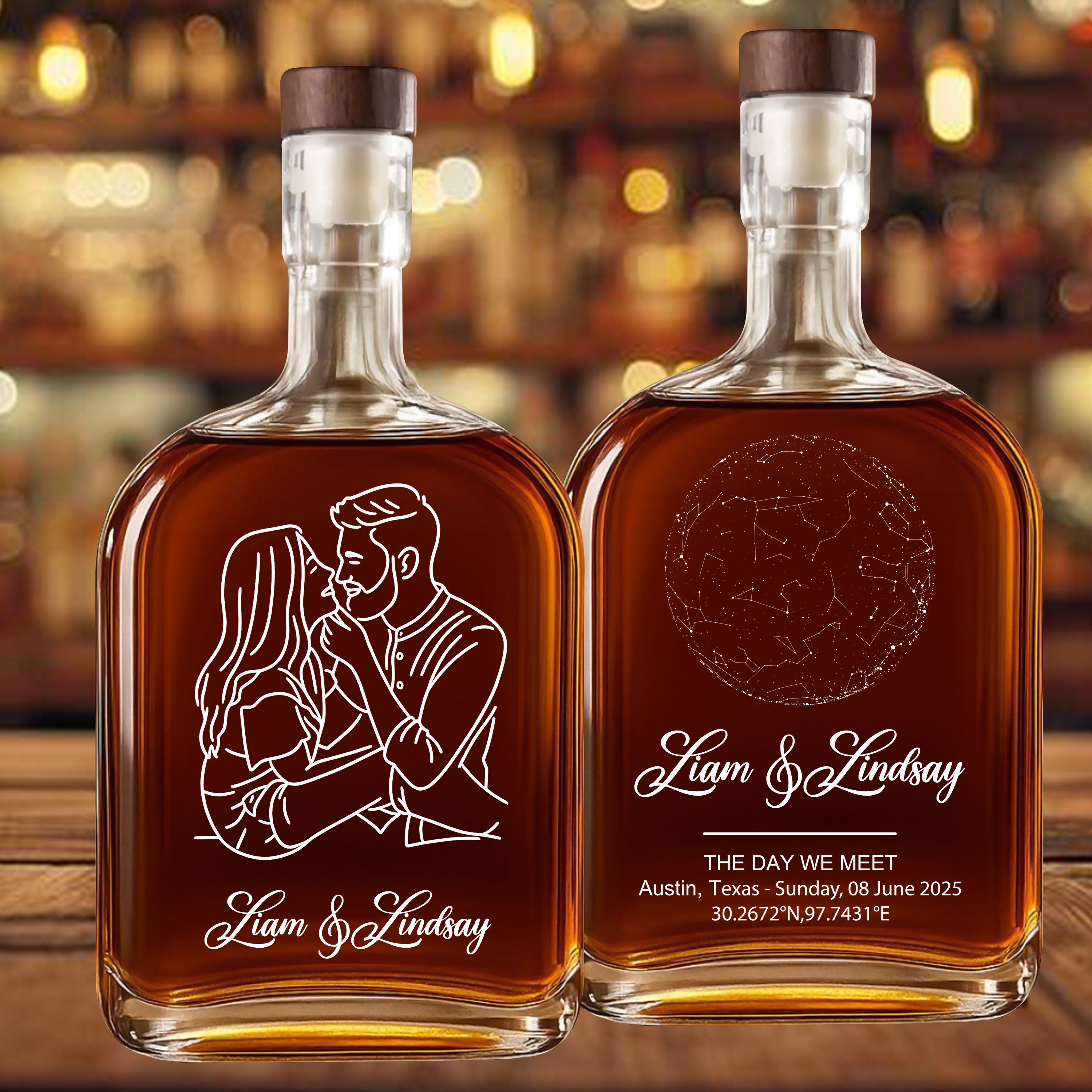 The Day We Met - Custom Star Map and Photo - Personalized Custom Whiskey Bottle